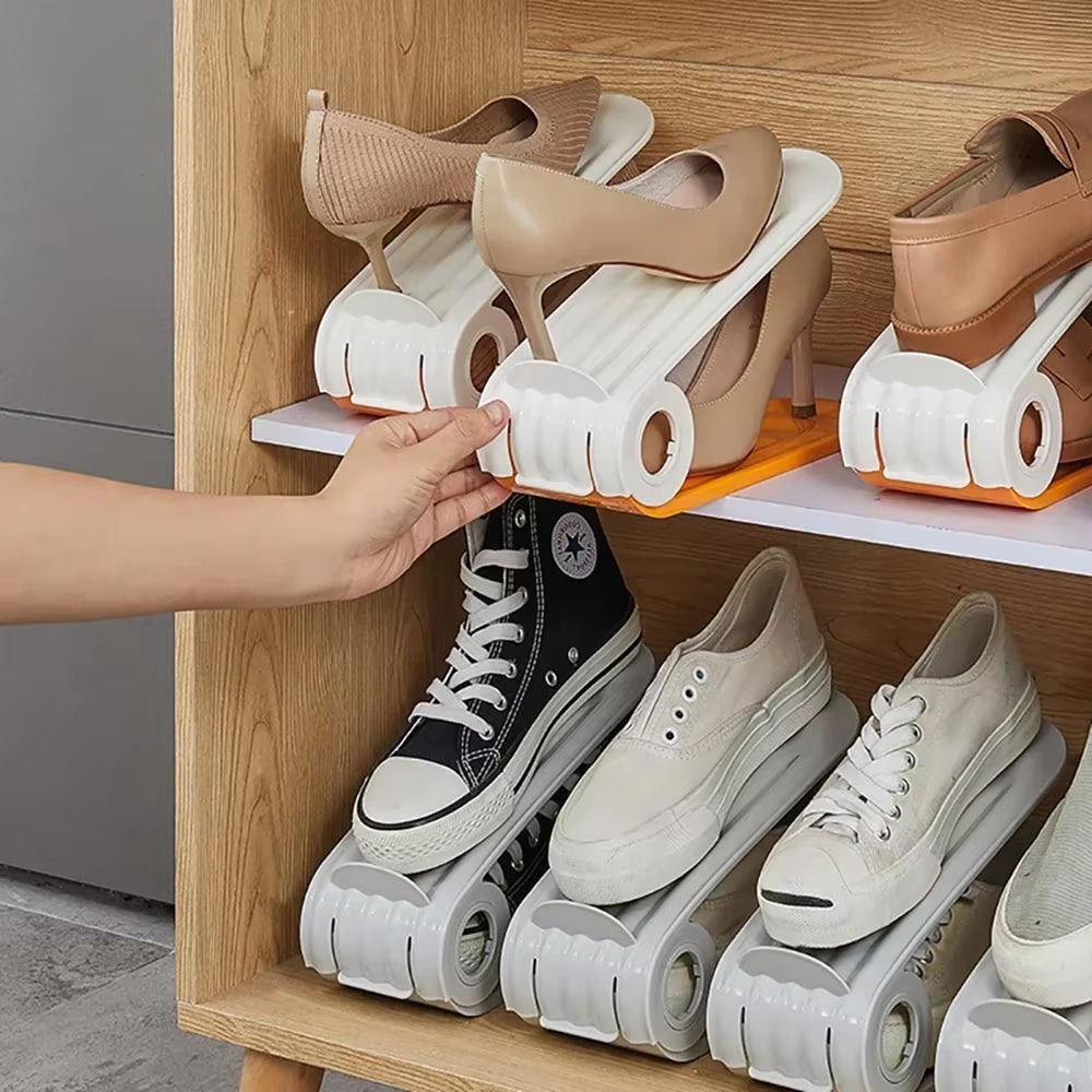 Shoe Slots Organizer, Adjustable Stacker Storage Space Saver, Double Deck Holder for Closet Organization Shoes Racks