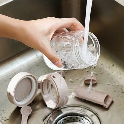 Household Kitchen Moisture-Proof Seasoning Jar Salt Container 2 in 1 Glass Spice Bottle Spoon Separation Glass Seasoning Can