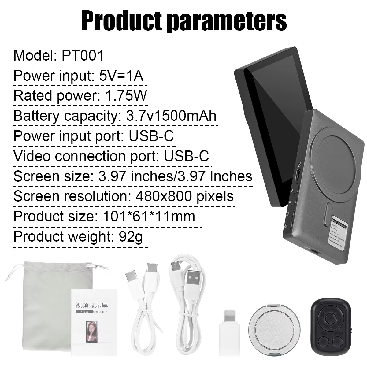 Wireless Magnetic Monitor Screen for Using Phone Rear Camera for Smartphone Selfie Vlog Live Stream Video Recording